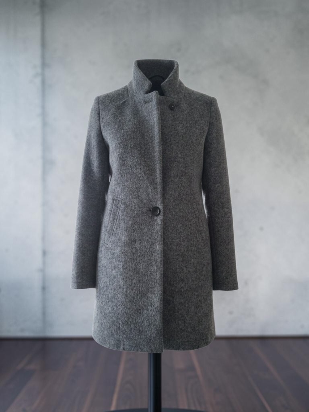 Maison Scotch & Soda Grey Wool Blend Stand Collar Coat Textured Wool Blend XS